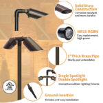 12w dual head brass path light 24v rgbw mr16 landscape spotlight | gouly