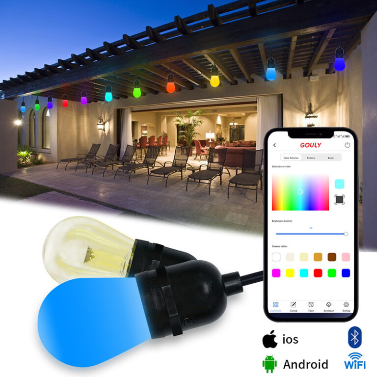 glmd181 t rgbw outdoor bulb string lights, ip67 app wireless control | gouly