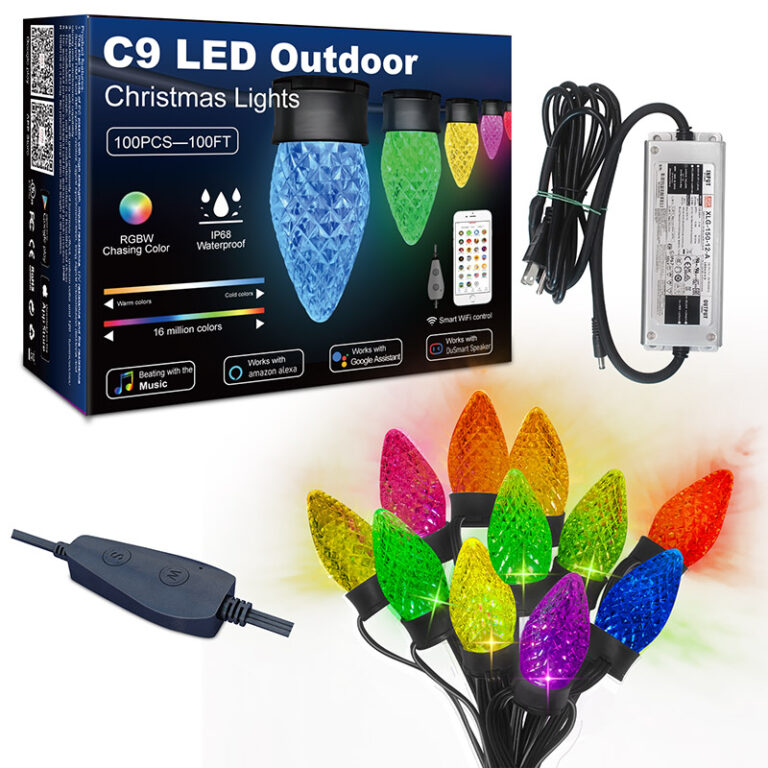 glmd190 c9 12v rgbw chasing christmas light set, 100 ft, ip68 | gouly