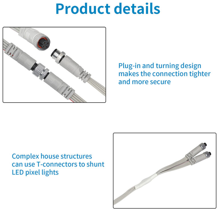 4 wire ip68 led t connector extension cable, 48v dual output splitter | gouly