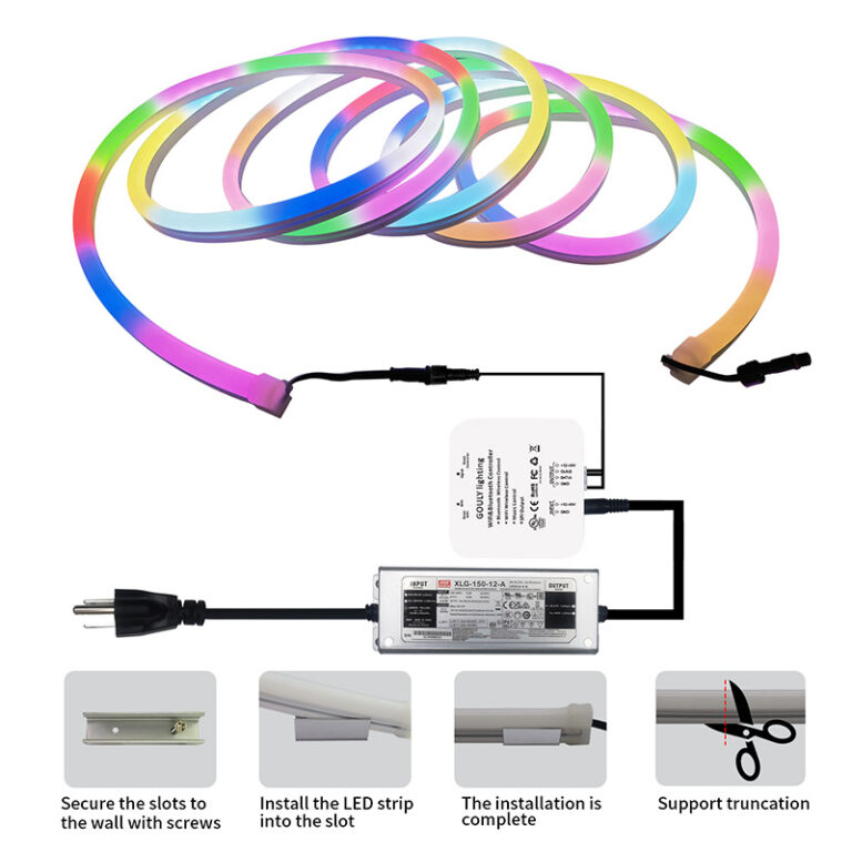 ne5050w60 2801 rgbw chasing silicone neon led strip, dc12v ip67 smart app control | gouly