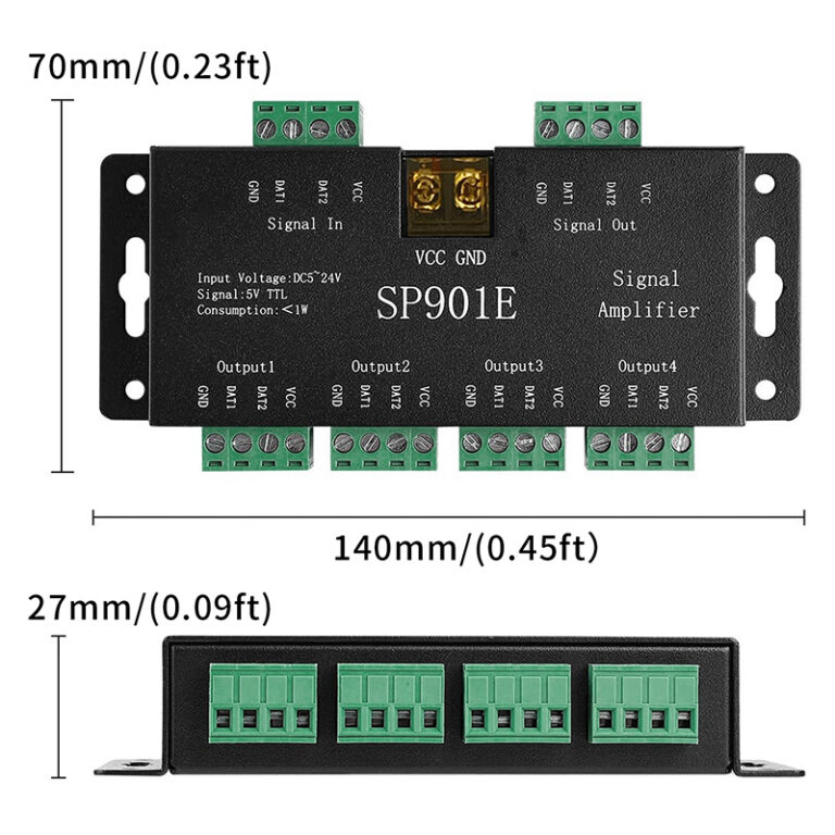 sp901e dc5 24v 5v ttl signal amplifier, 4 output led pixel signal booster | gouly