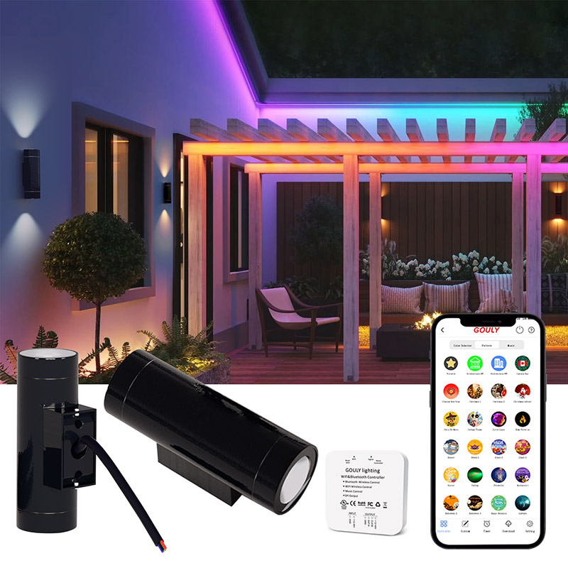 wa6w rgbw 24v rgbwic outdoor wall light, ip65 smart app control | gouly