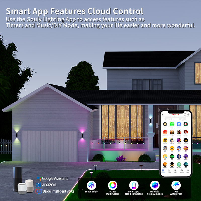 wa6w rgbw 24v rgbwic outdoor wall light, ip65 smart app control | gouly