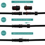 1ft 0.3m ip67 waterproof led extension cable with 3 pin connector | gouly