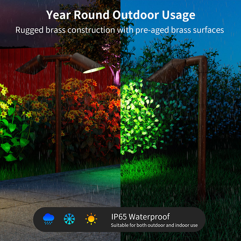 12w dual head brass path light 24v rgbw mr16 landscape spotlight | gouly