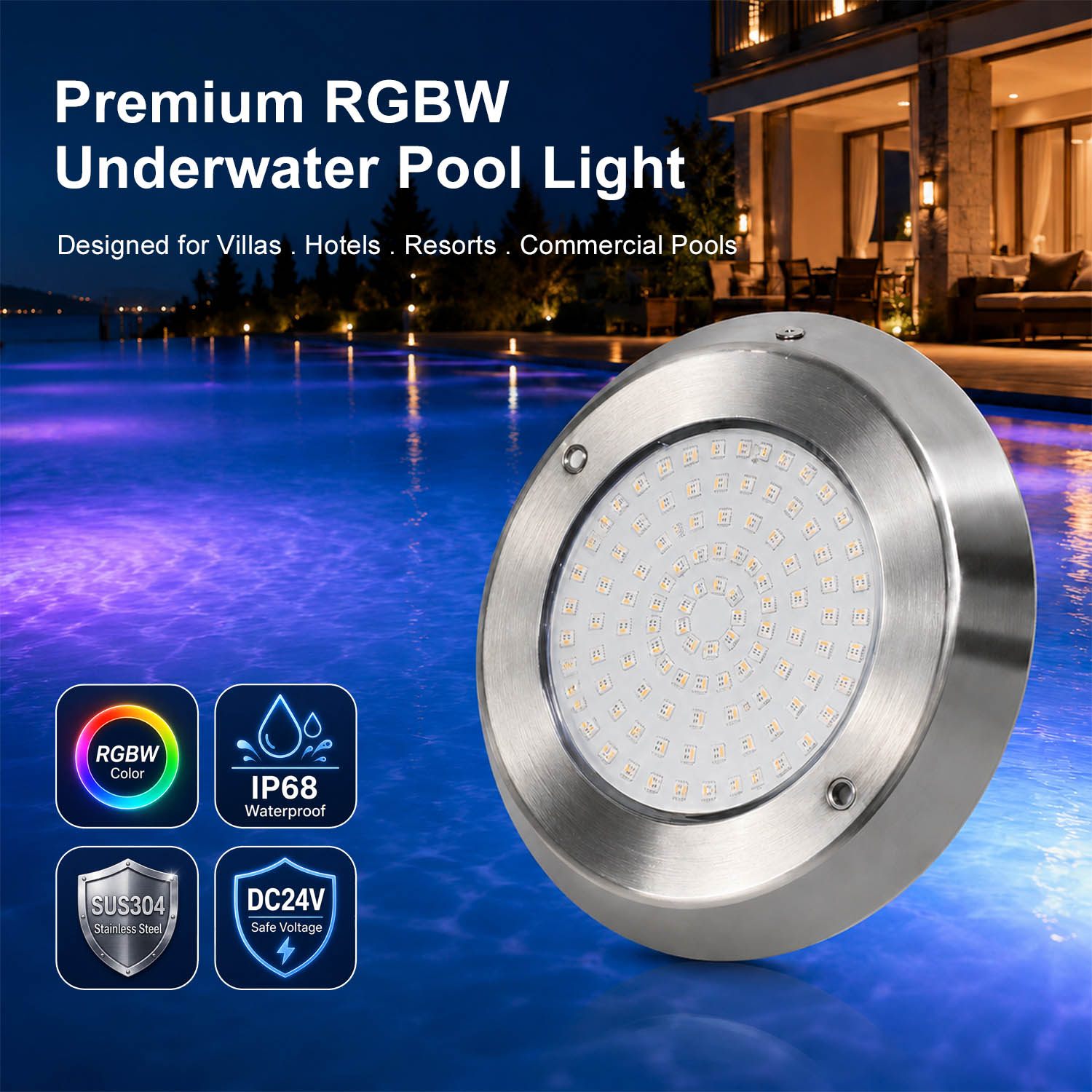 rgbw underwater pool light 24v ip68 stainless steel led pool light | gouly