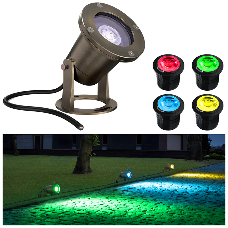 6w smart rgbw brass landscape spotlight 24v ip65 app control outdoor well light